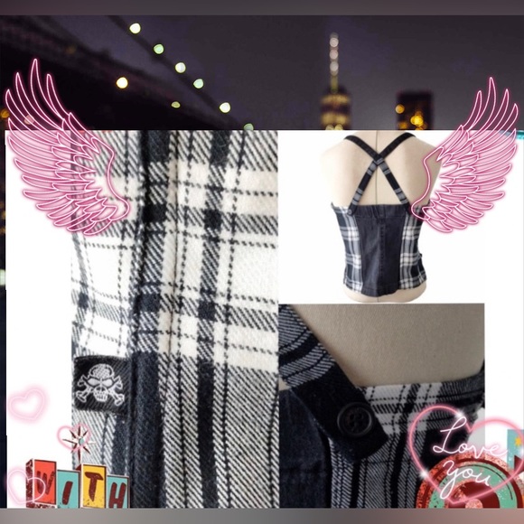 Tripp Nyc black & white plaid print schoolgirl corset & skirt set - Picture 13 of 17